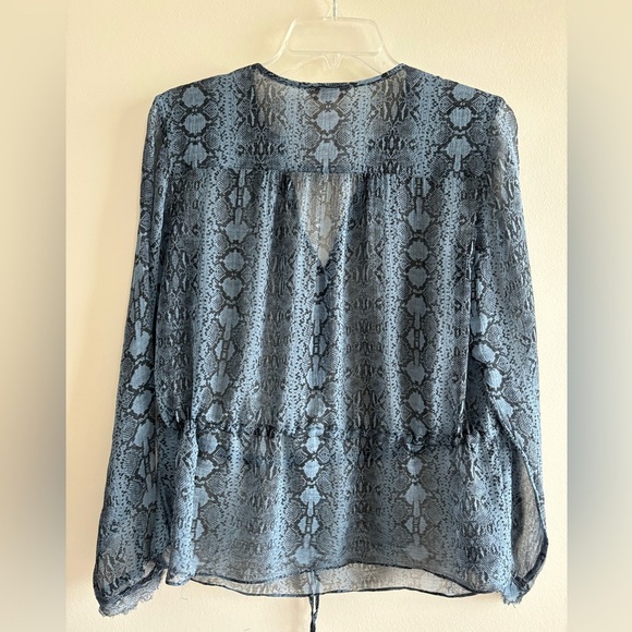 Rebecca Taylor snake skin 100% silk blouse blue size US 6 - Picture 5 of 13